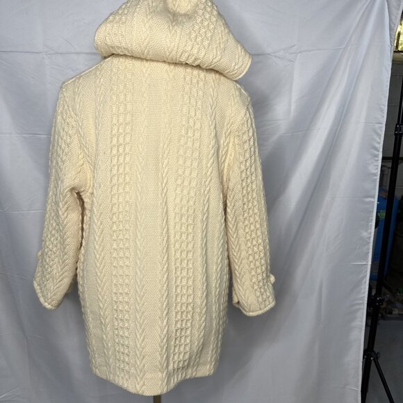 Branigan Weaver Wool Coat M Cream Toggle Buttons Cable Knit Cardigan Fisherman - Picture 10 of 15